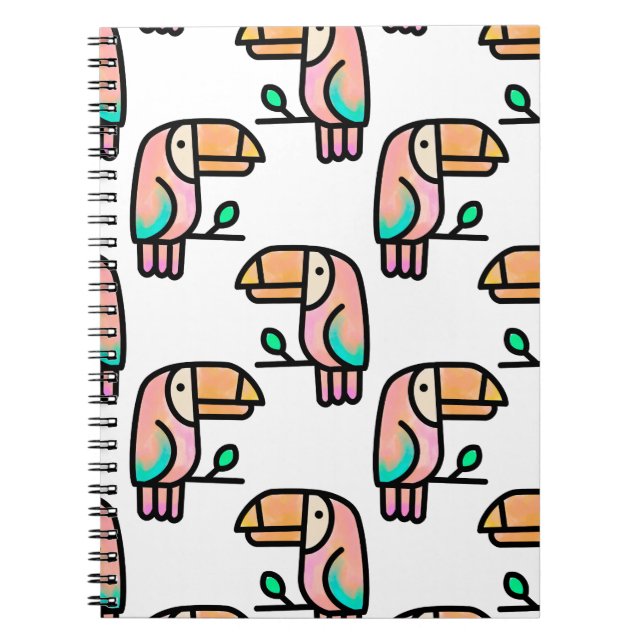 toucan jungle bird pastel rainbow cartoon pattern notebook (Front)