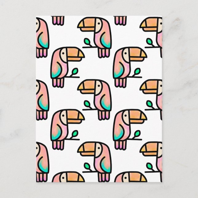 toucan jungle bird pastel rainbow cartoon pattern postcard (Front)