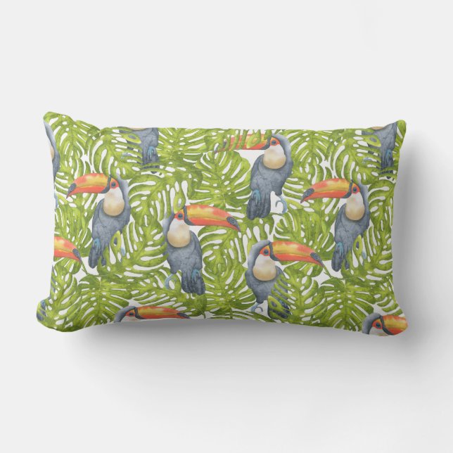 Toucan Jungle Bird Trees Pattern Lumbar Pillow (Front)