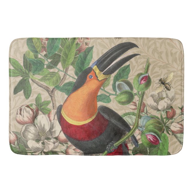 Toucan Jungle Tropical Bird Beautiful Antique Bath Mat (Front)