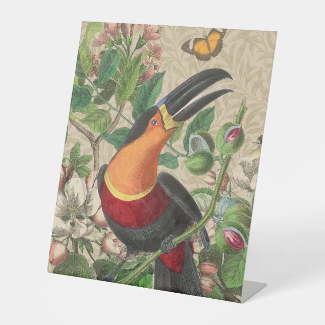 Toucan Jungle Tropical Bird Beautiful Antique Pedestal Sign (Front)