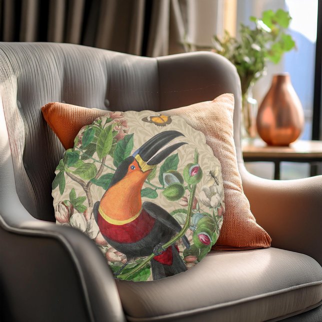 Toucan Jungle Tropical Bird Beautiful Antique Round Pillow (Creator Uploaded)