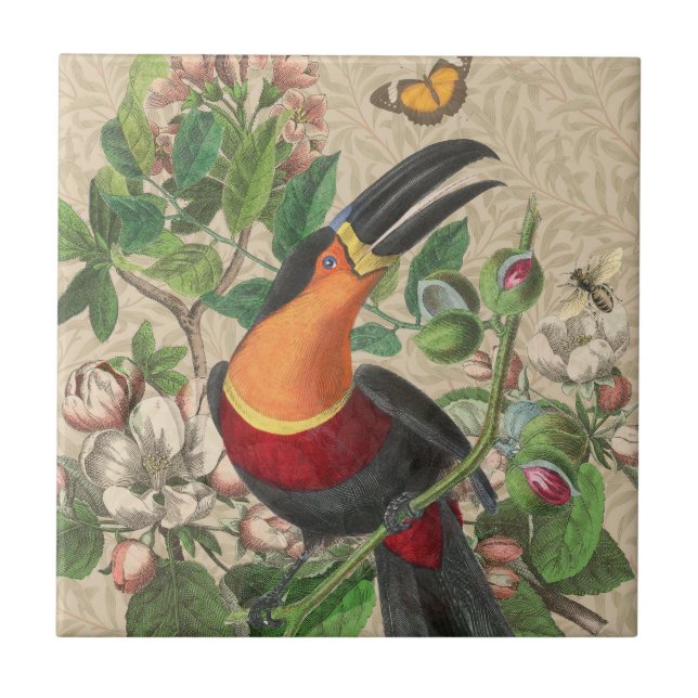 Toucan Jungle Tropical Bird Beautiful Antique Tile (Front)