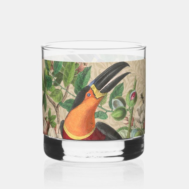 Toucan Jungle Tropical Bird Beautiful Antique Whiskey Glass (Front)