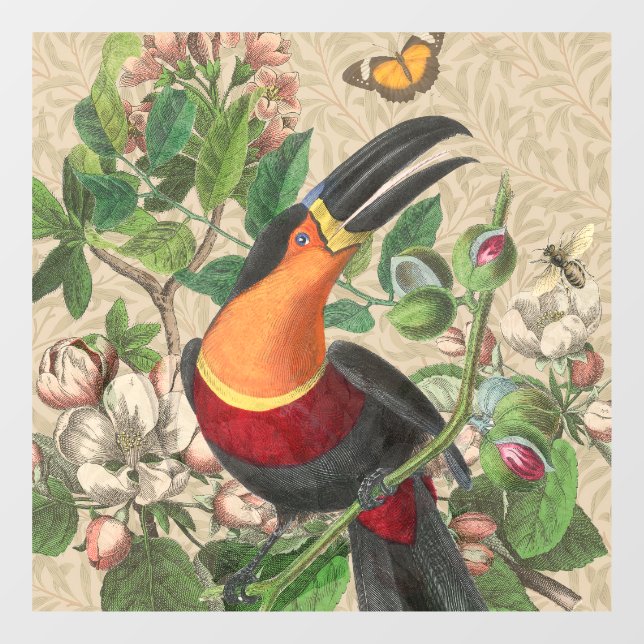 Toucan Jungle Tropical Bird Beautiful Antique Window Cling (Sheet)
