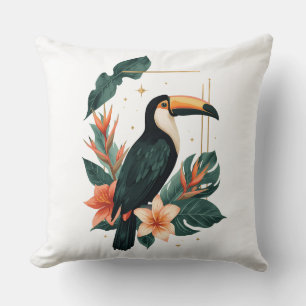 Toucan Muse Tropical Botanical Throw Pillow
