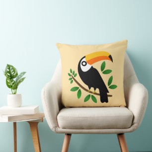 Toucan of the tropical black throw pillow