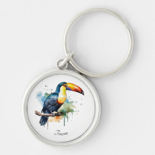 Toucan on Branch Watercolor Art, custom Keychain