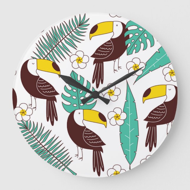 Toucan Orchid Vintage Palm Pattern Large Clock (Front)