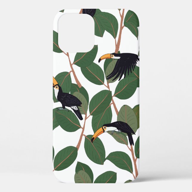 Toucan parrot bird with ficus palm leaves seamless Case-Mate iPhone case (Back)
