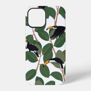 Toucan parrot bird with ficus palm leaves seamless iPhone 12 case