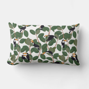 Toucan parrot bird with ficus palm leaves seamless lumbar pillow
