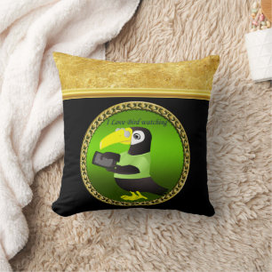 Toucan parrots with computer and gold foil design throw pillow