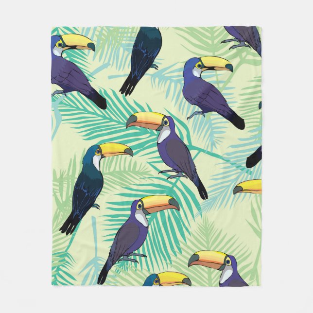 toucan pattern, vintage, illustration fleece blanket (Front)