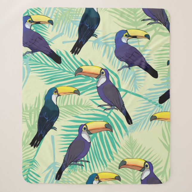 toucan pattern, vintage, illustration sherpa blanket (Front)