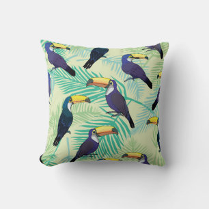 toucan pattern, vintage, illustration throw pillow