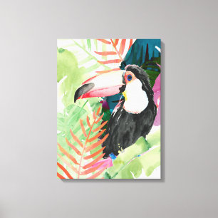 Toucan Portrait with Tropical Leaves Canvas Print