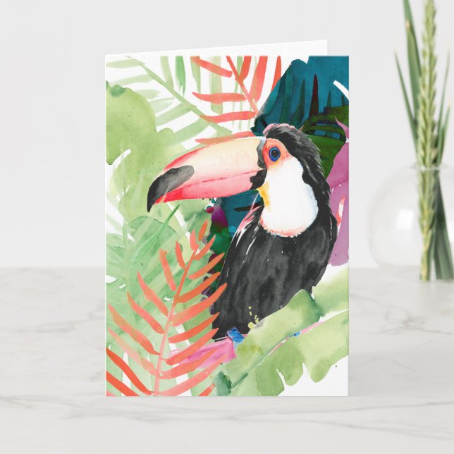 Toucan Portrait with Tropical Leaves Card (Front)