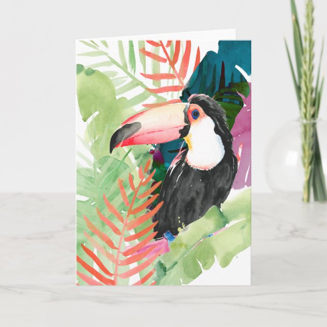 Toucan Portrait with Tropical Leaves Card (Front)