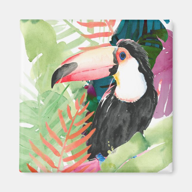 Toucan Portrait with Tropical Leaves Magnet (Front)