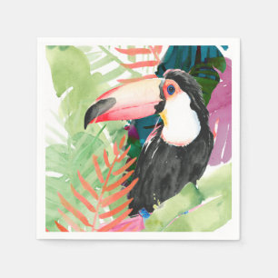 Toucan Portrait with Tropical Leaves Napkin