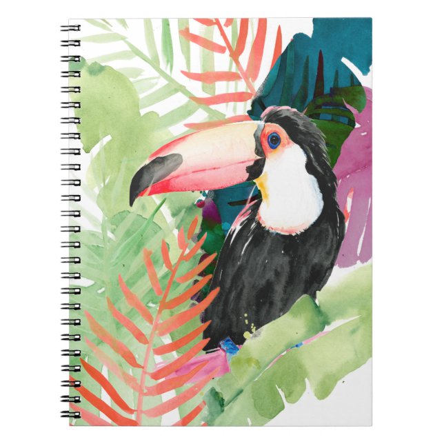 Toucan Portrait with Tropical Leaves Notebook (Front)