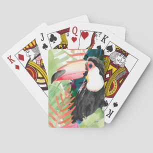 Toucan Portrait with Tropical Leaves Playing Cards