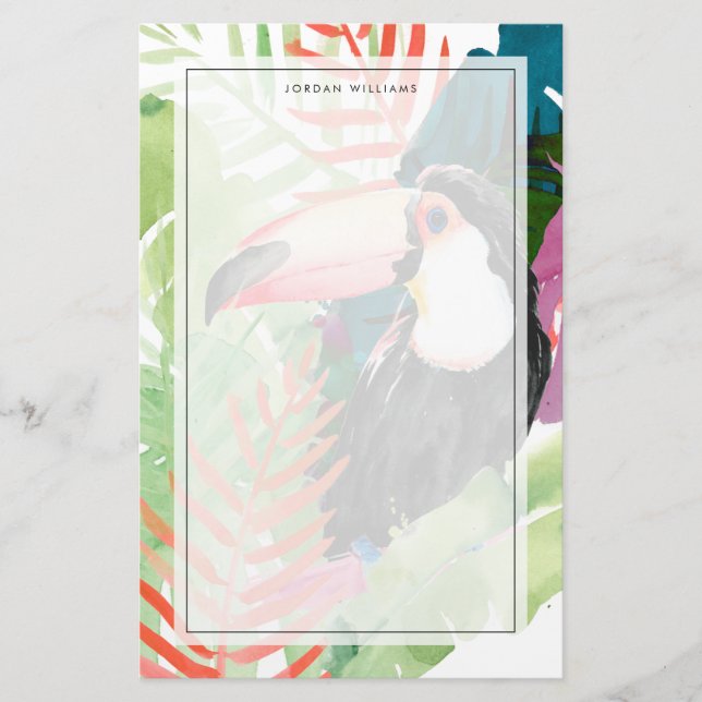 Toucan Portrait with Tropical Leaves Stationery (Front)
