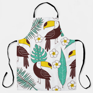 Toucan seamless patter, tile with palm leaves and  apron