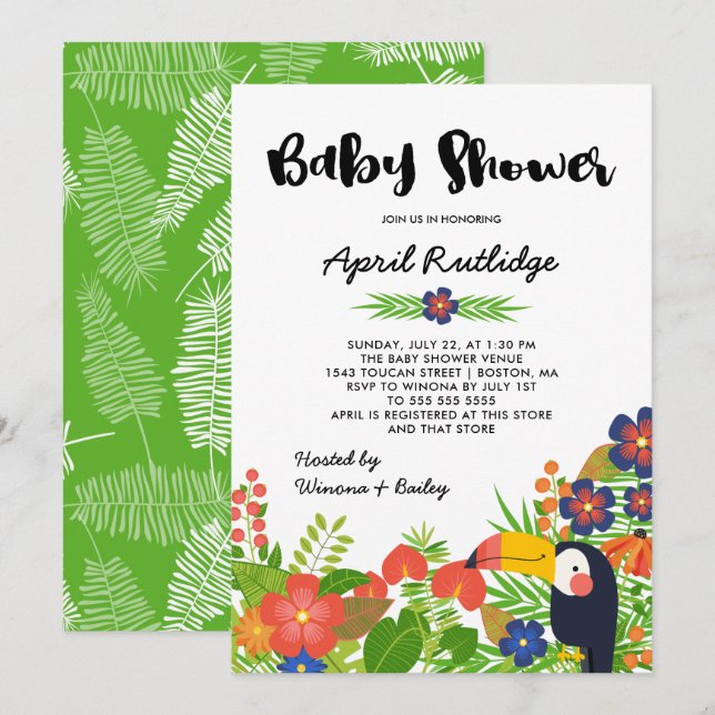 Toucan Tropical Baby Shower Invitation (Front/Back)
