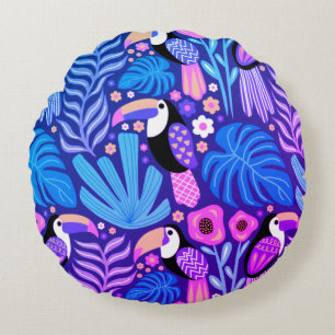 Toucan Tropical Bird Floral Round Pillow