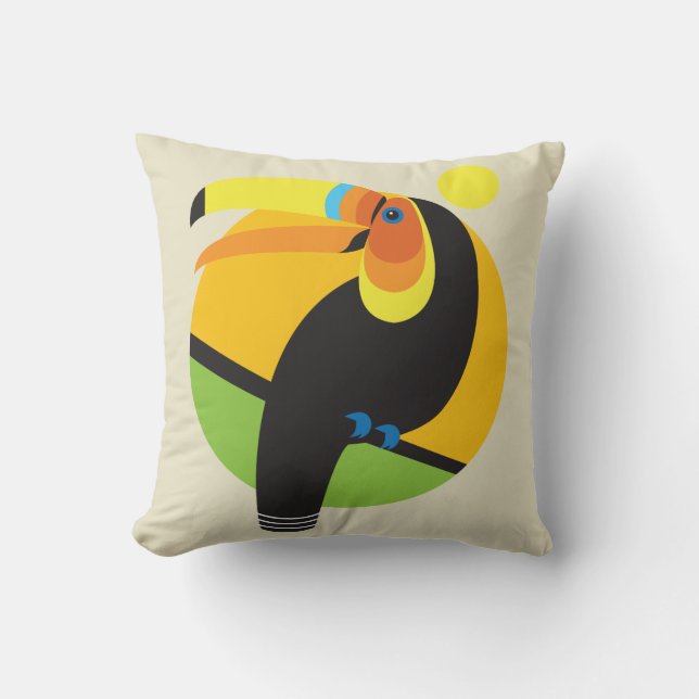 Toucan Tropical Bird Jungle Themed Throw Pillow (Front)