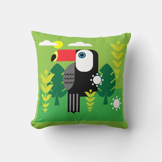 Toucan Tropical Bird Throw Pillow (Front)