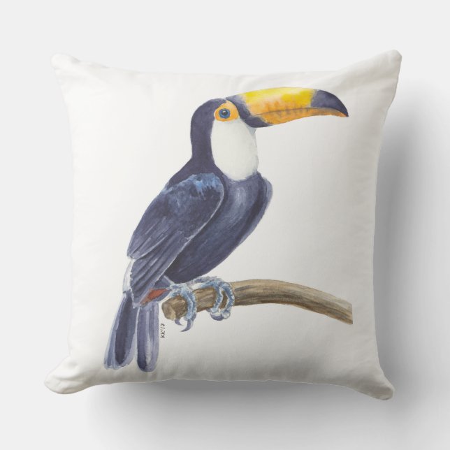 Toucan, tropical bird throw pillow (Front)