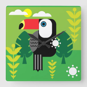 Toucan Tropical Birds Square Wall Clock