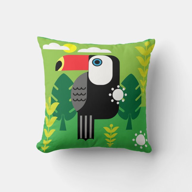 Toucan Tropical Birds Throw Pillow (Front)