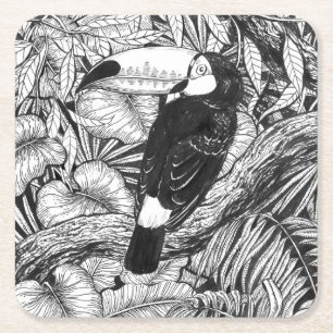 Toucan tropical garden square paper coaster