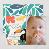 Toucan Tropical Leaf Modern 1st Birthday Photo