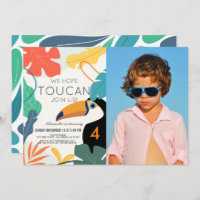 Toucan Tropical Leaf Modern Birthday Photo
