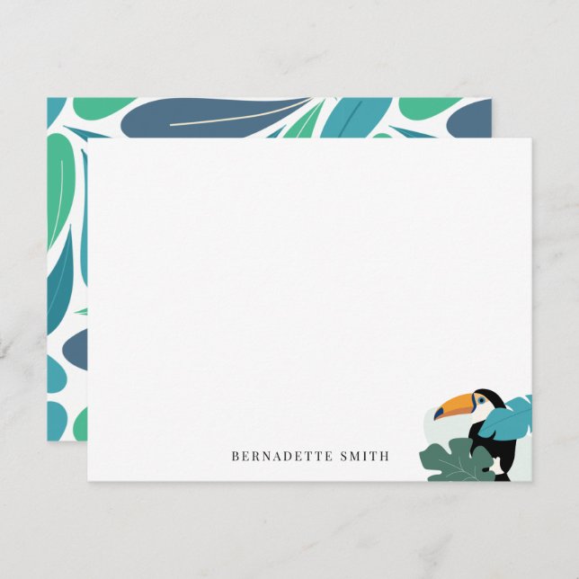 Toucan Tropical Leaf Stationery Note Card (Front/Back)