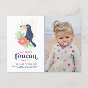Toucan Tropical Palm Leaves Birthday Photo Invitat Postcard