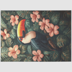 Toucan Tropical Pink Flowers Painting Decoupage Tissue Paper