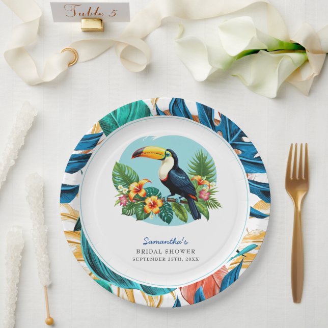Toucan Tropical Rainforest Summer Bridal Shower Paper Plate (Wedding)