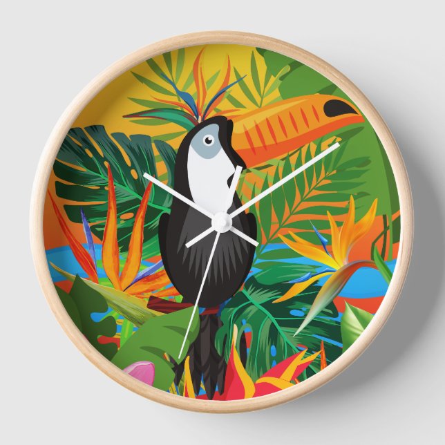 Toucan Tropical Rainforest Wall Clock (Front)