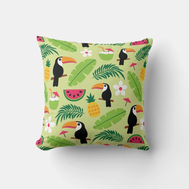 Toucan Tropical Summer Throw Pillow (Front)