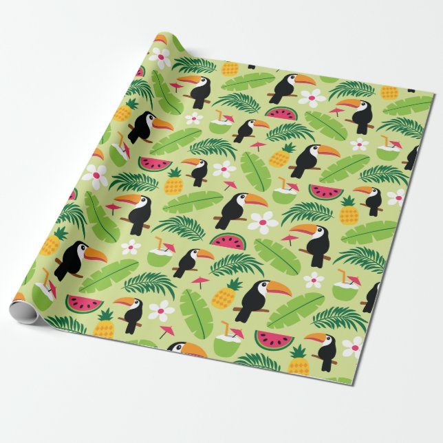 Toucan Tropical Summer Wrapping Paper (Unrolled)