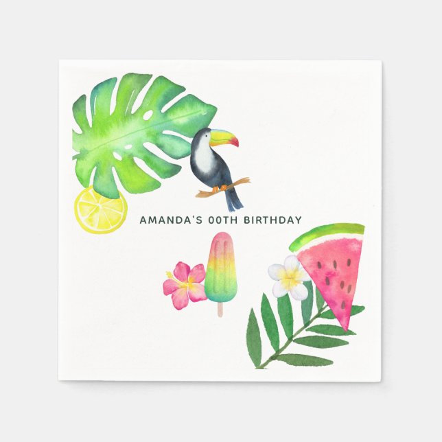 Toucan Tropical Watercolor Summer Party Napkin (Front)