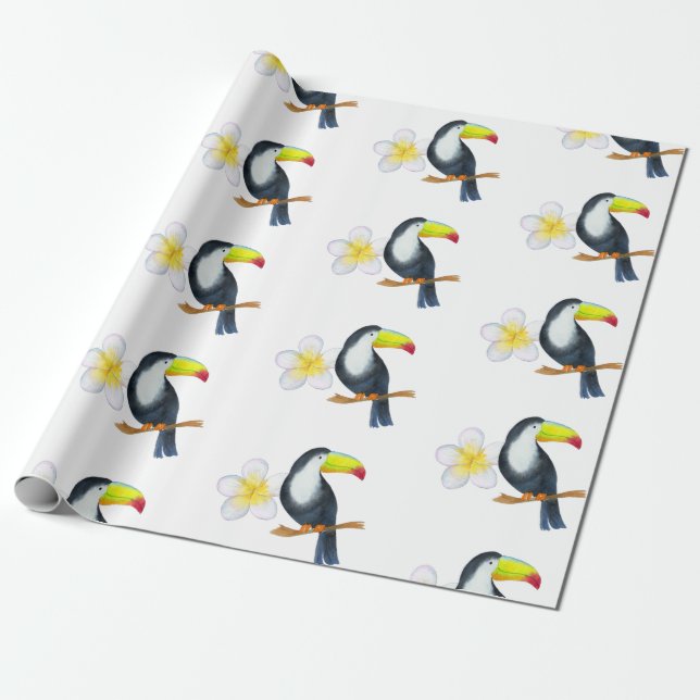 Toucan Tropical Watercolor Summer Party Wrapping Paper (Unrolled)