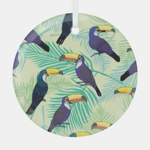 Toucan Vintage, Colourful Illustration. Glass Ornament