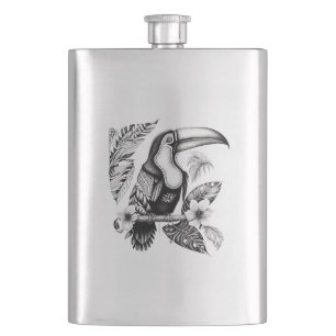 Toucan Wild Animal Nature Illustration Art Tattoo Hip Flask